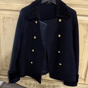 Coach Navy Double-Breasted Peacoat with Gold Buttons